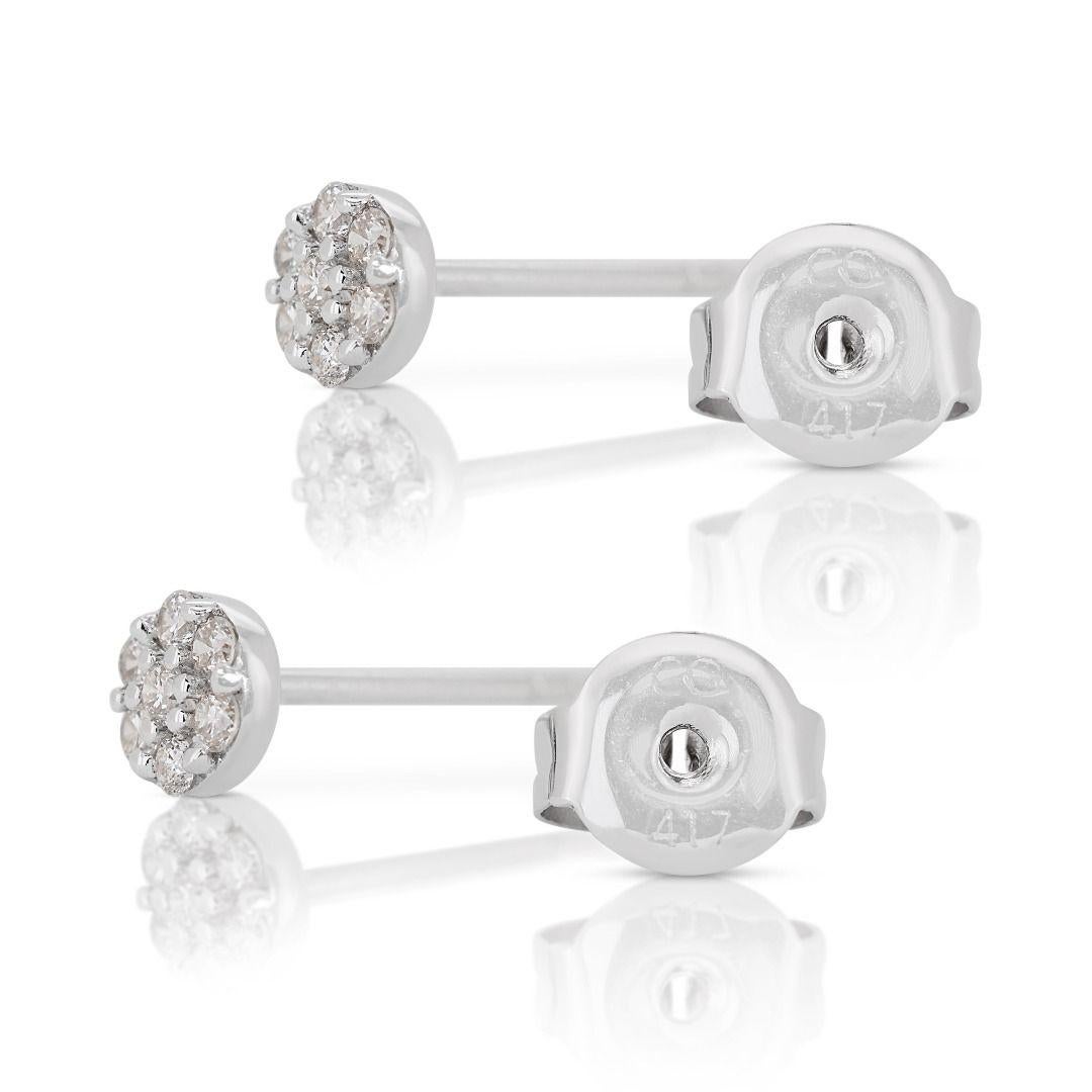 Stunning 18K White Gold Earrings with 0.14ct Round Brilliant Natural Diamond For Sale 1