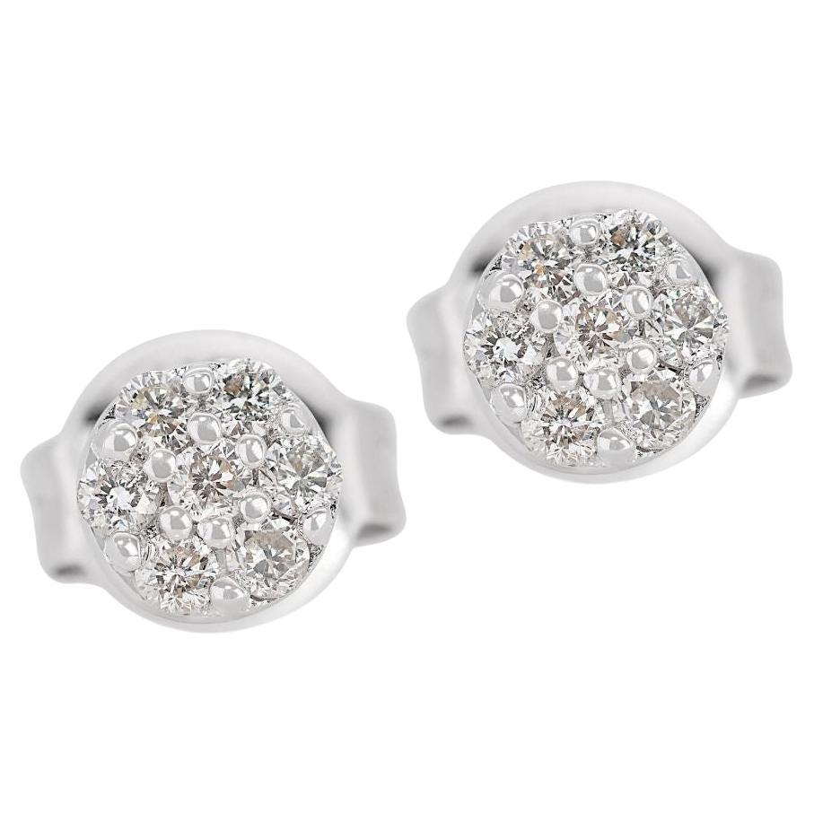 Stunning 18K White Gold Earrings with 0.14ct Round Brilliant Natural Diamond For Sale