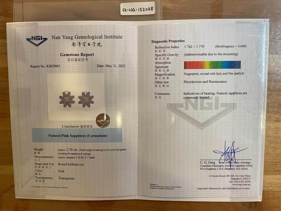 Stunning 18K White Gold Earrings with 3.22 ct Natural Sapphire, IGI Certificate In New Condition For Sale In רמת גן, IL