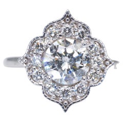 Stunning 18K White gold Edwardian Ring with 1.32 ct Natural Diamonds - AIG Cert