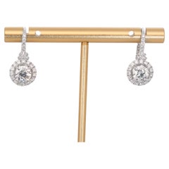 Stunning 18k White Gold Halo Dangle Earrings with 2.32 Carat Natural Diamonds