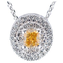 Stunning 18k White Gold Halo Fancy Necklace w/ 0.4 Ct Natural Diamond AIG Cert.