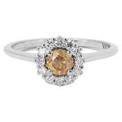 Stunning 18k White Gold Halo Fancy Ring with 0.65 ct Natural Diamonds AIG Cert