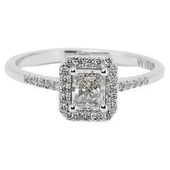 Stunning 18k White Gold Halo Ring with 0.63ct Natural Diamonds GIA Certificate