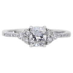 Superbe bague en or blanc 18 carats avec 3 diamants naturels taille idéale, 1,73 carat certifié IGI