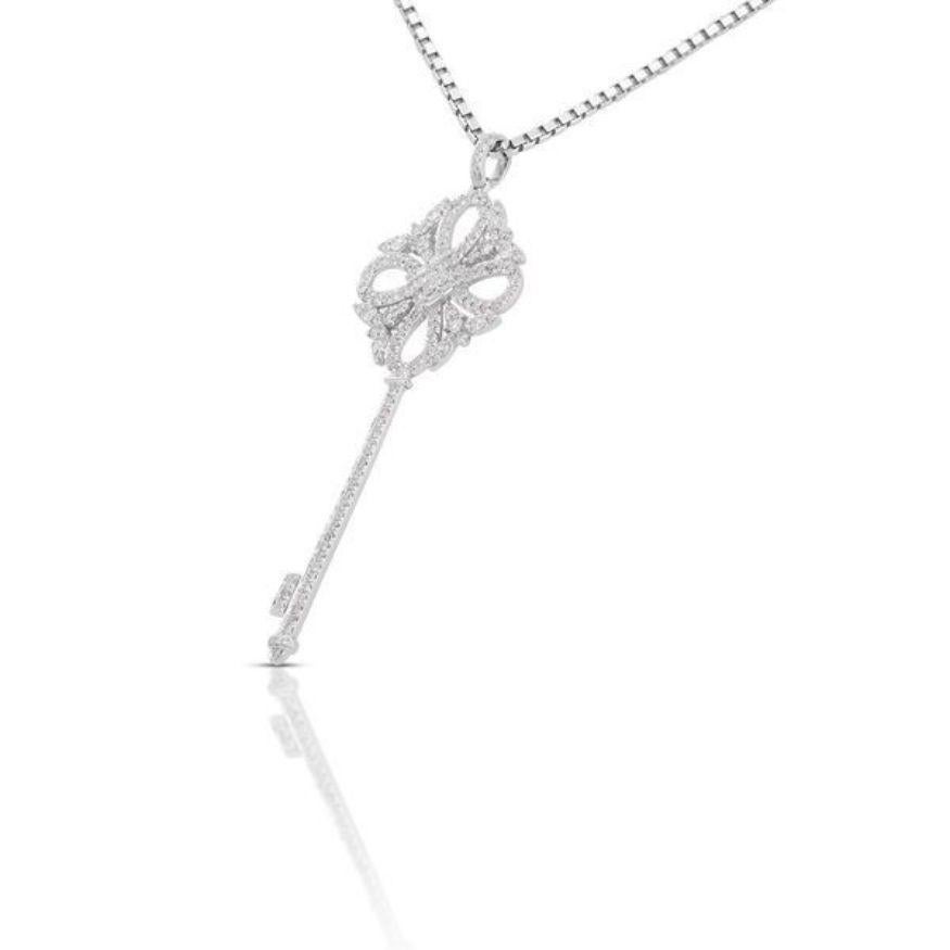 Stunning 18K White Gold Key Pendant w/0.73ct Natural Diamonds-Chain not included In New Condition For Sale In רמת גן, IL