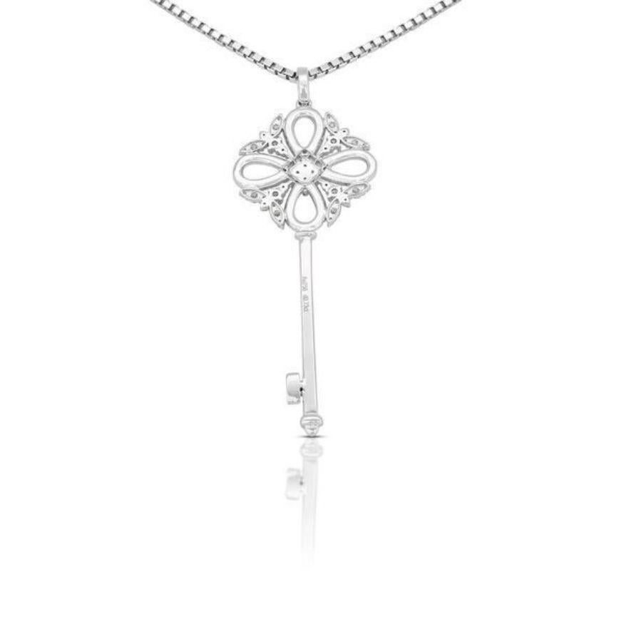 Stunning 18K White Gold Key Pendant w/0.73ct Natural Diamonds-Chain not included For Sale 1