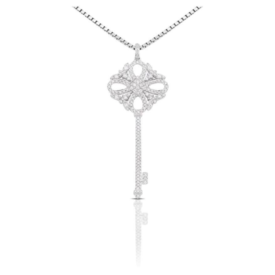 Stunning 18K White Gold Key Pendant w/0.73ct Natural Diamonds-Chain not included For Sale