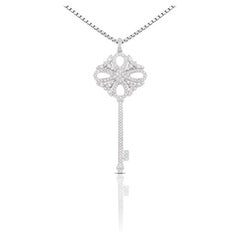 Stunning 18K White Gold Key Pendant w/0.73ct Natural Diamonds-Chain not included