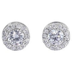 Stunning 18k White Gold Natural Diamond Halo Stud Earrings w/1.66 ct - GIA