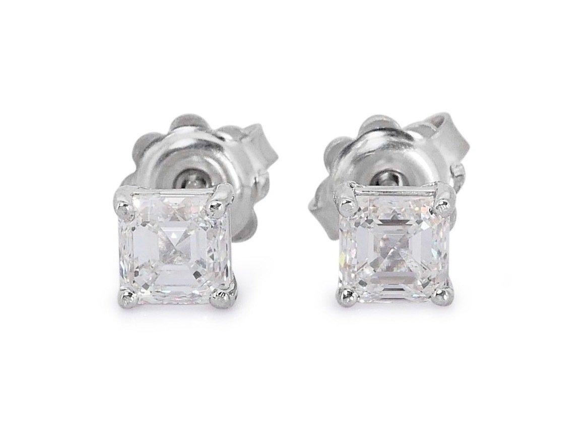 Women's Stunning 18K White Gold Natural Diamonds Stud Earrings w/1.12 Carat - GIA Cert For Sale