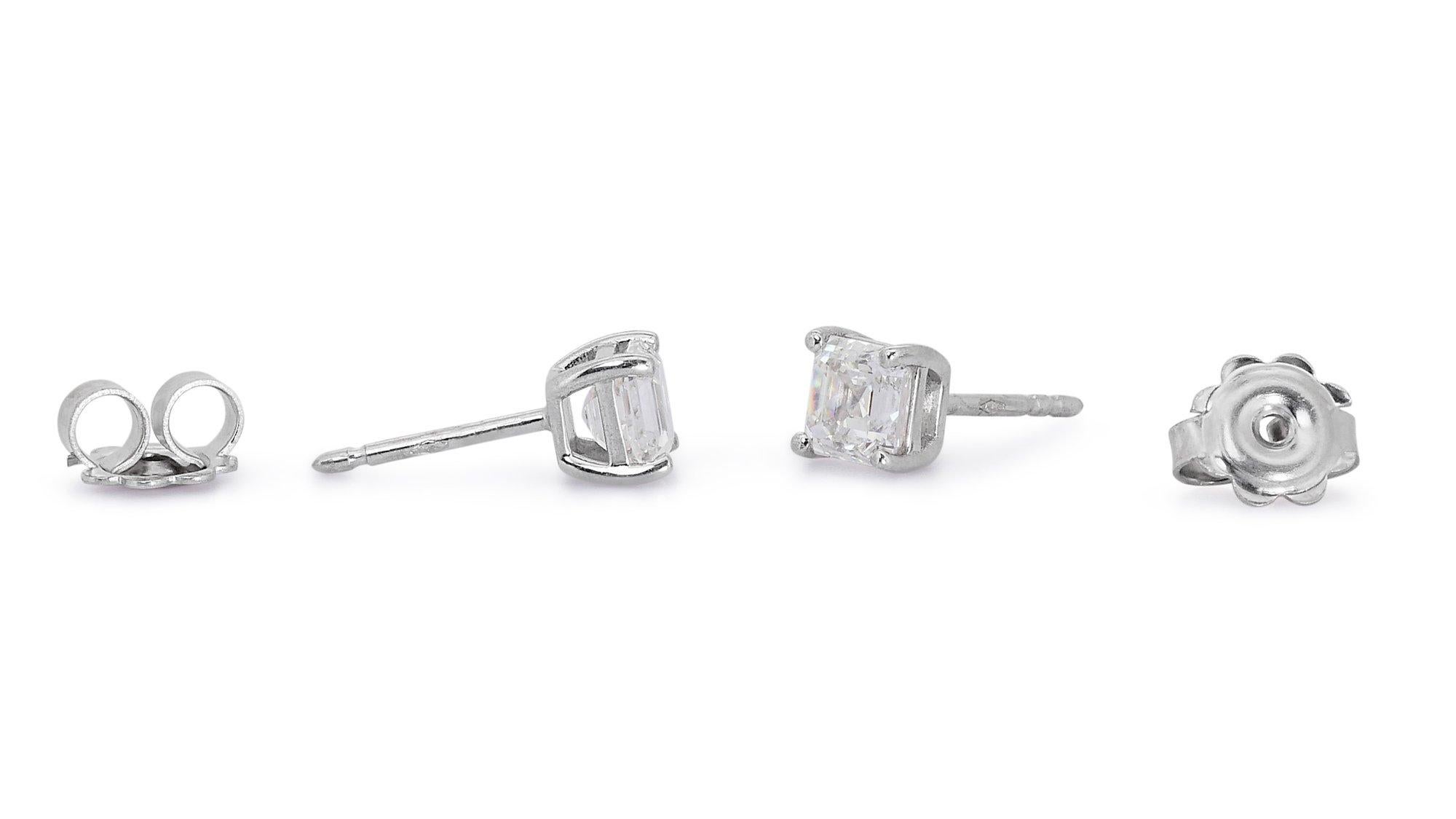 Stunning 18K White Gold Natural Diamonds Stud Earrings w/1.12 Carat - GIA Cert For Sale 3