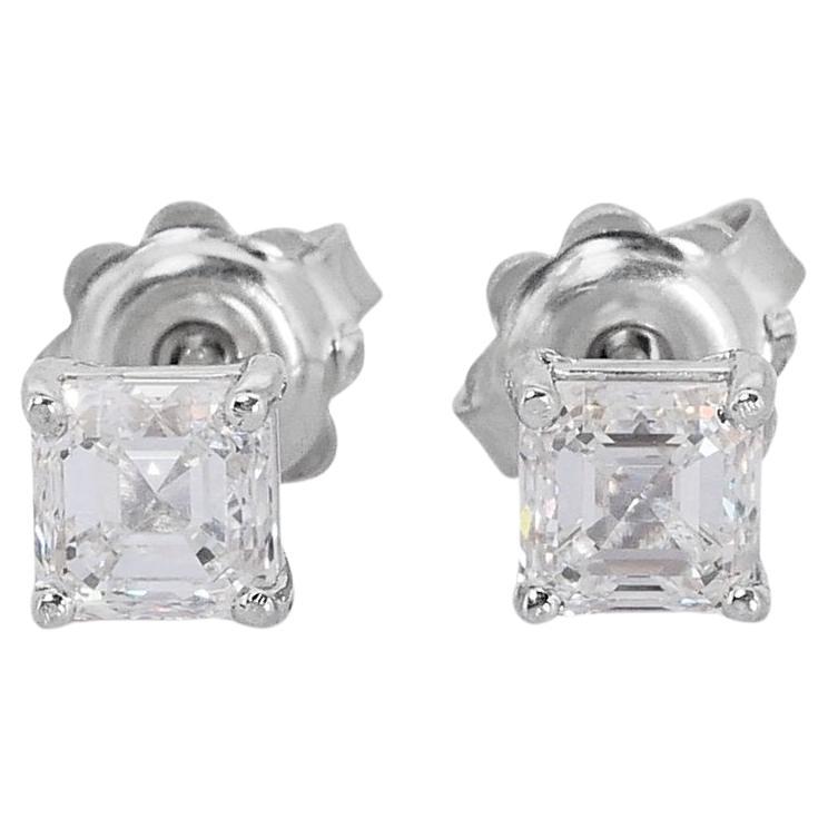 Stunning 18K White Gold Natural Diamonds Stud Earrings w/1.12 Carat - GIA Cert For Sale