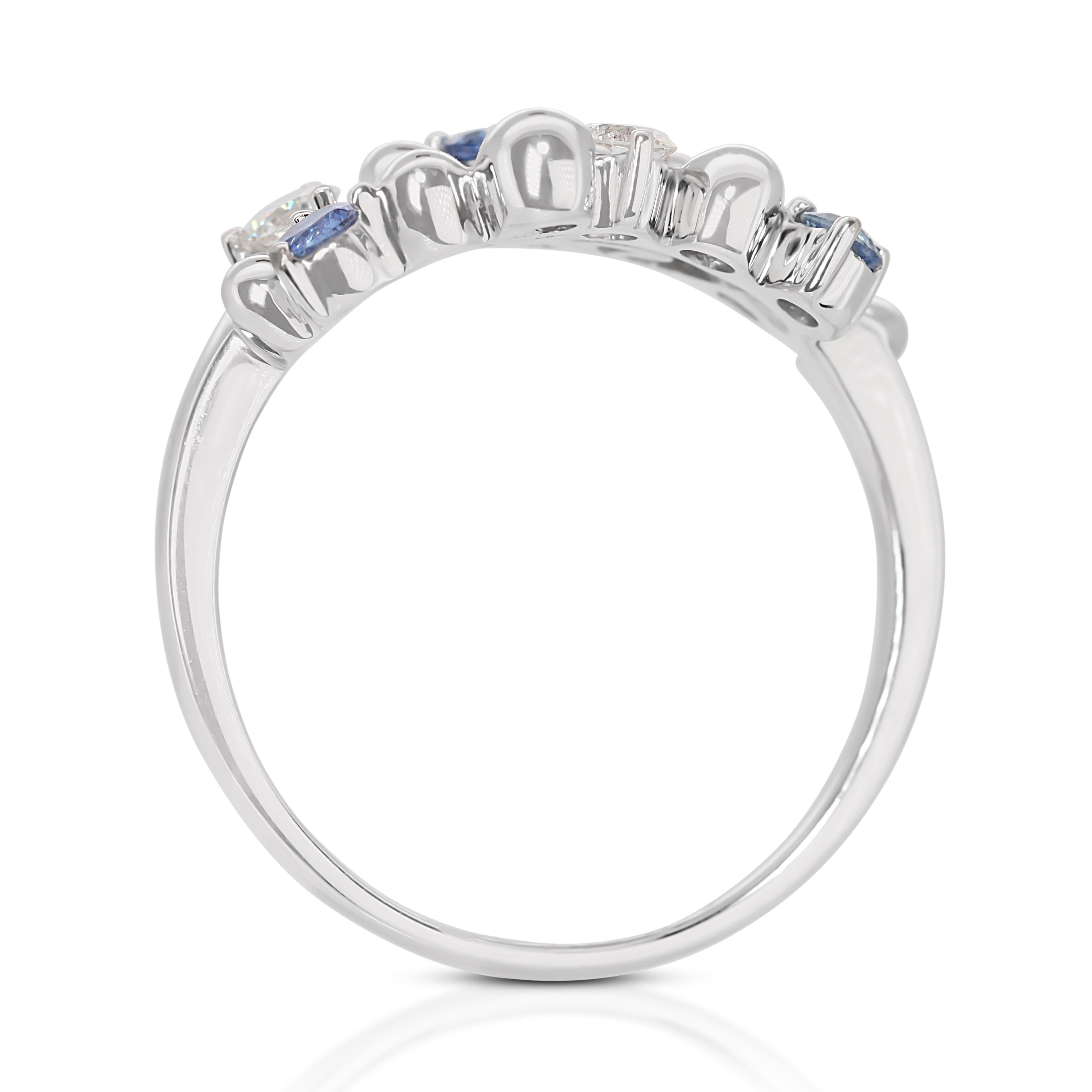 Women's Stunning 18k White Gold Ring with  0.24 Ct Sapphire and Diamonds NGI Cert. For Sale