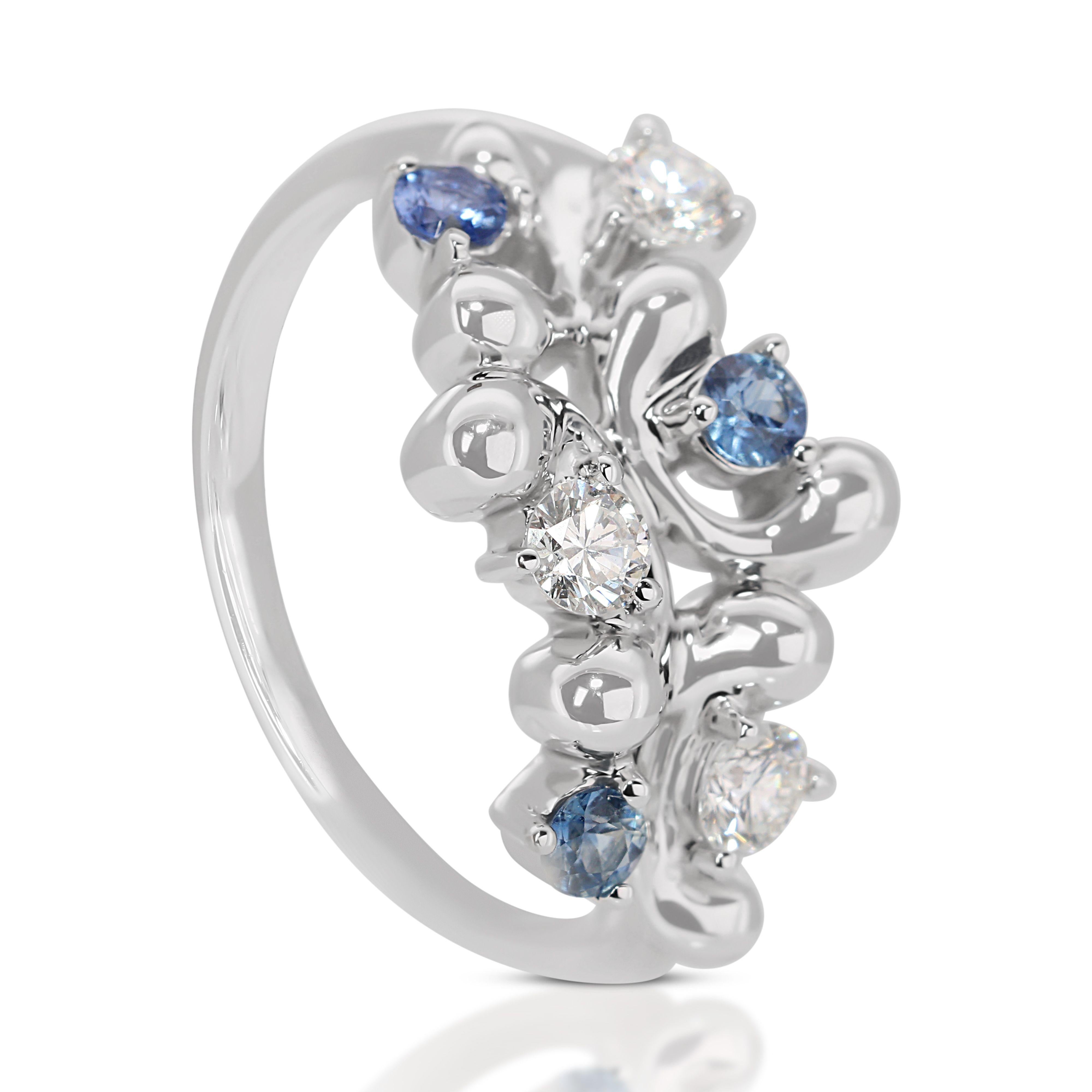Stunning 18k White Gold Ring with  0.24 Ct Sapphire and Diamonds NGI Cert. For Sale 2