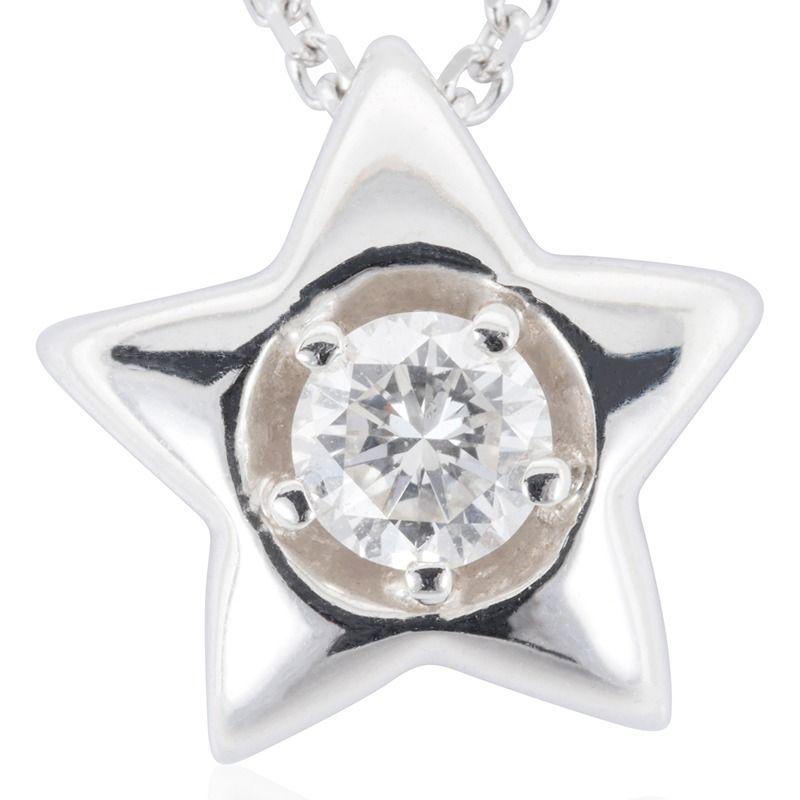 Round Cut Stunning 18K White Gold Star Necklace with 0.16 ct Natural Diamond For Sale