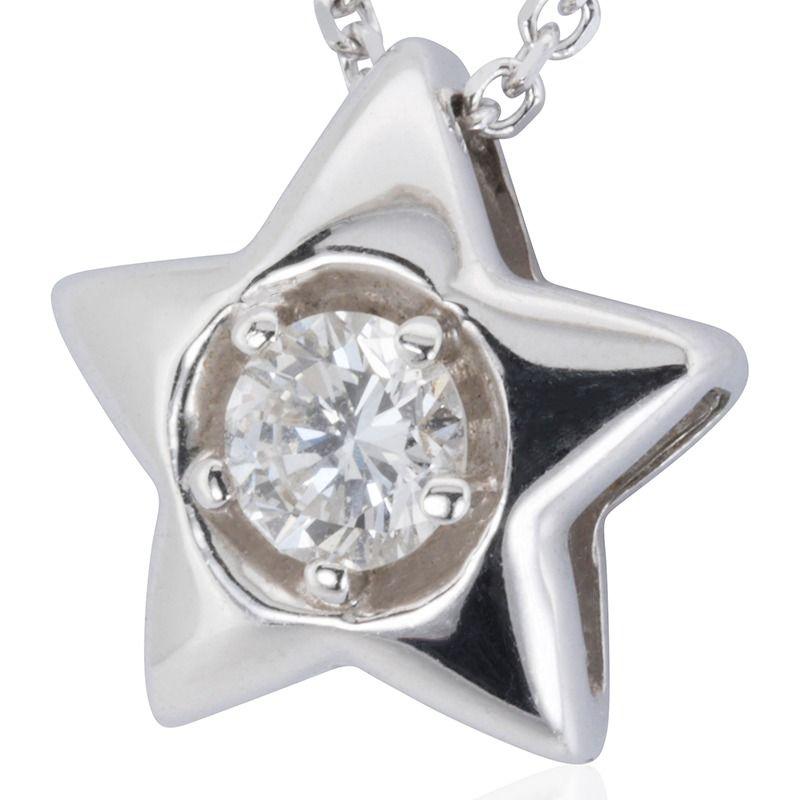 Women's Stunning 18K White Gold Star Necklace with 0.16 ct Natural Diamond For Sale