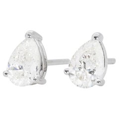 Stunning 18k White Gold Stud Earrings with 1.02 Ct Natural Diamonds GIA Cert