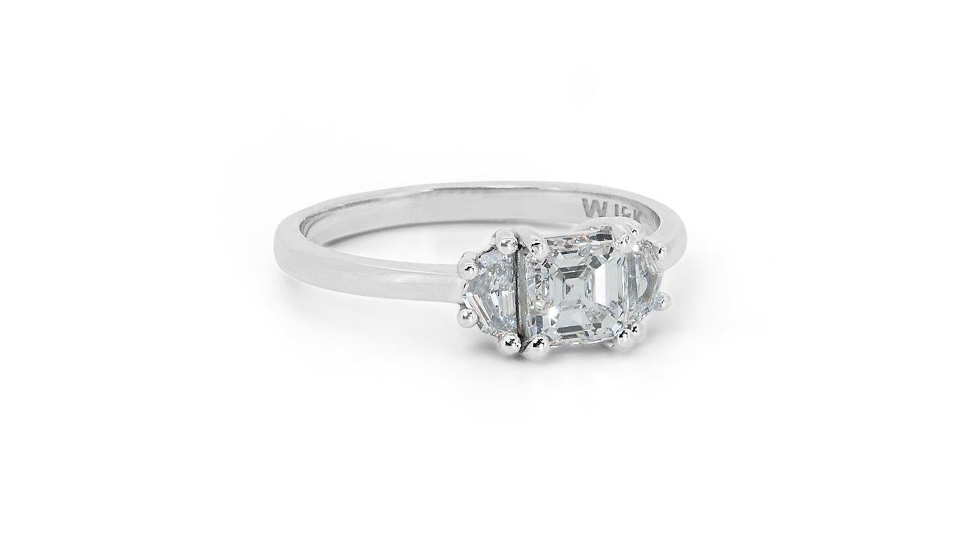 Women's Stunning 18k White Gold Three Stone Ring 1.15ct Natural Diamonds GIA Certificate