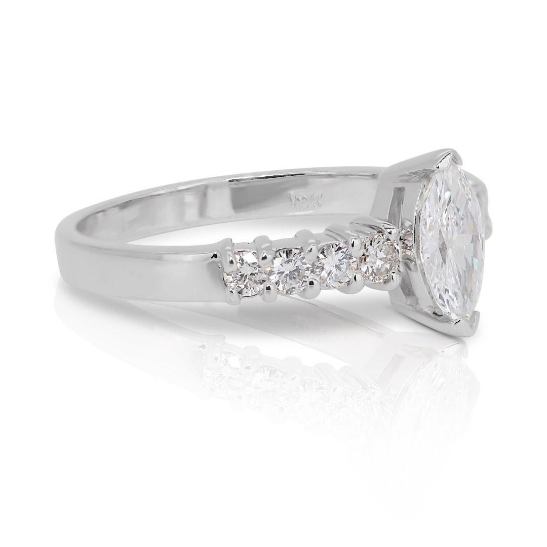 Stunning 18k White Gold with 0.62ct Marquise Diamond Ring For Sale 1