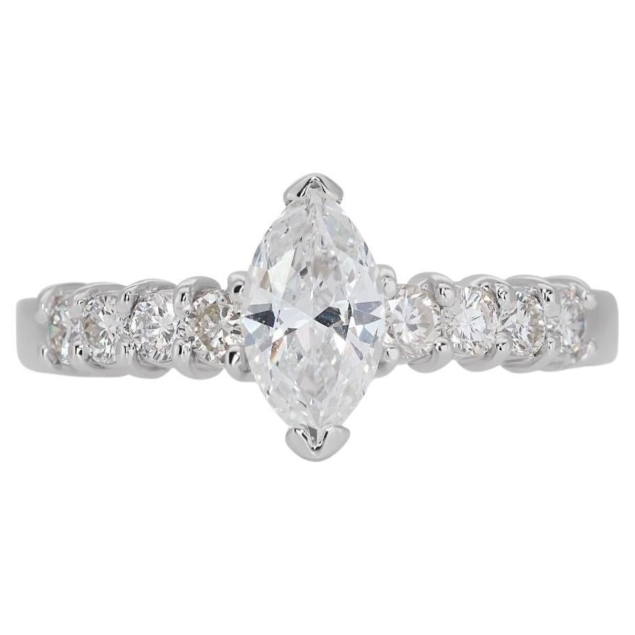 Stunning 18k White Gold with 0.62ct Marquise Diamond Ring For Sale