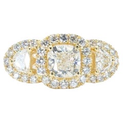 Stunning 18K Yellow Gold Art Deco Ring with 2.39 Ct Natural Diamonds, AIG Cert