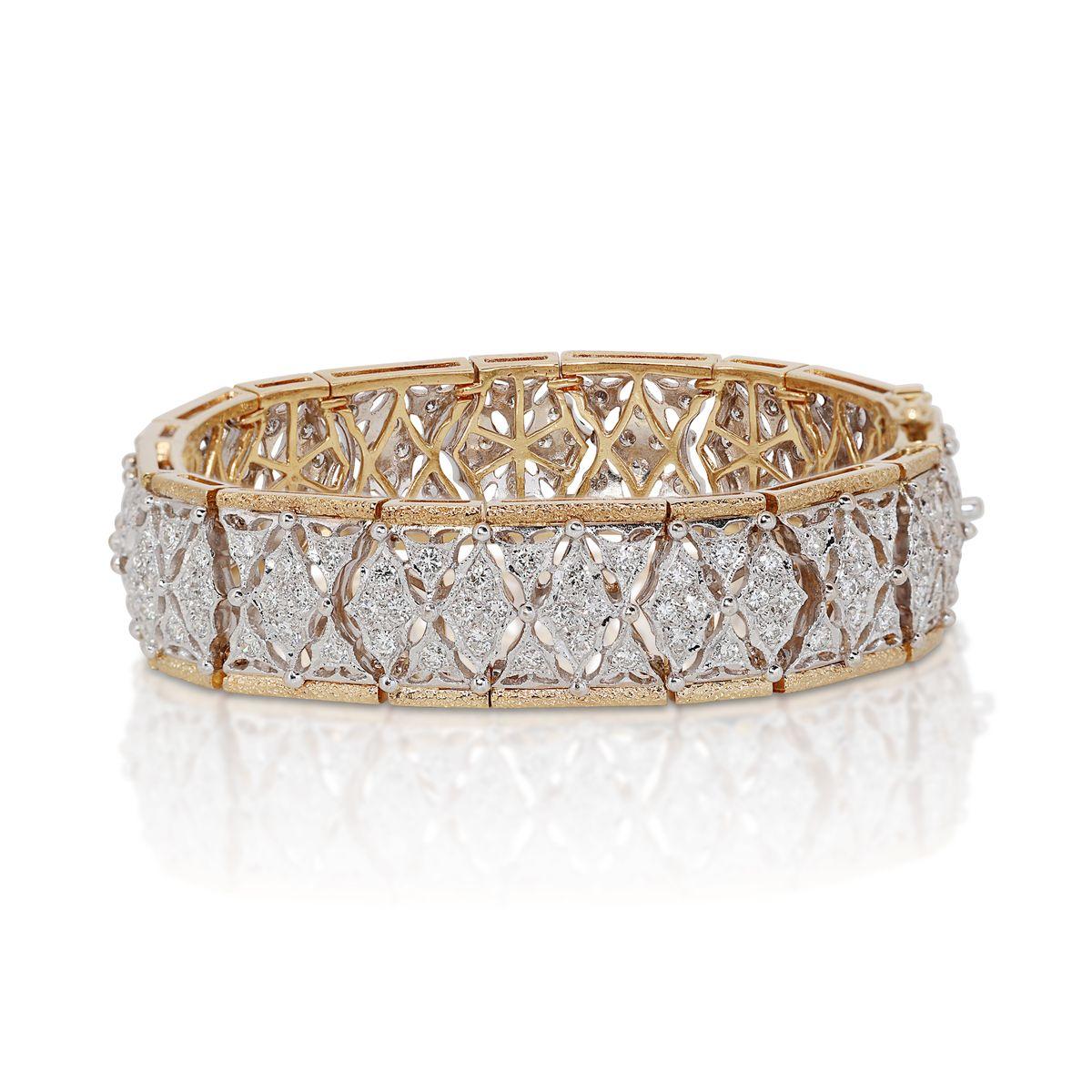 Round Cut Stunning 18K Yellow Gold Bracelet with 1.65 ct Natural Diamonds IGI Cert For Sale