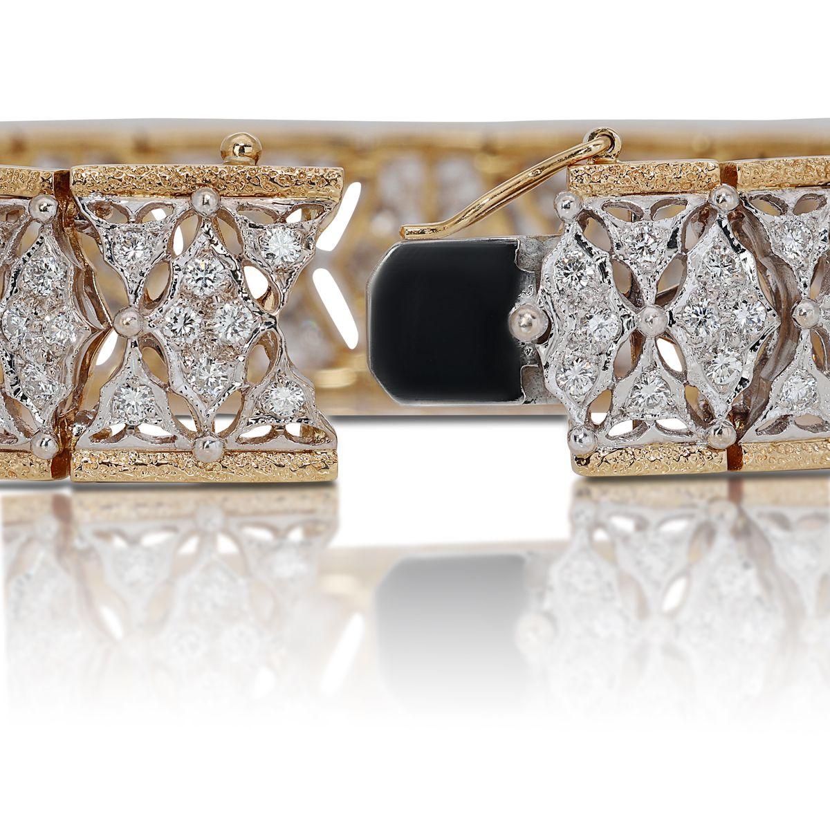 Women's Stunning 18K Yellow Gold Bracelet with 1.65 ct Natural Diamonds IGI Cert For Sale