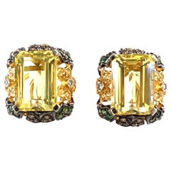 Superbes boucles d'oreilles en or jaune 18K avec citrine et diamant