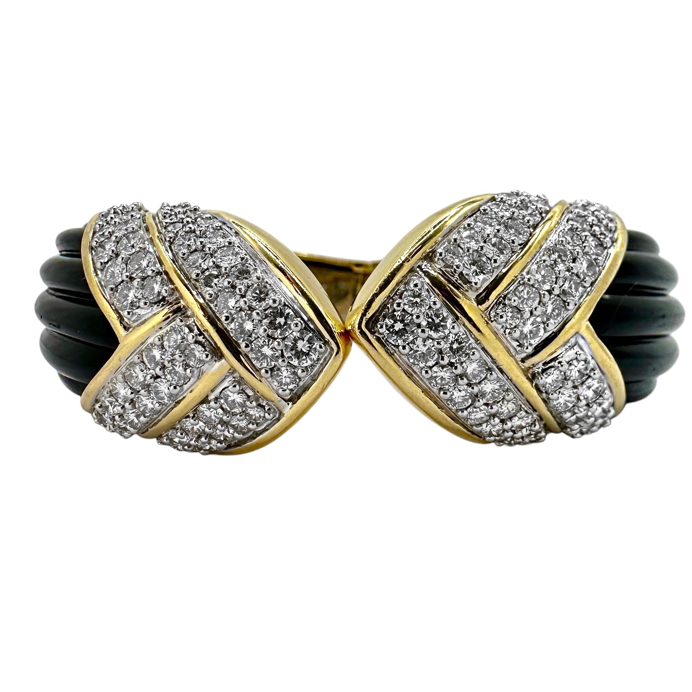Superbe manchette en or jaune 18 carats, diamants et onyx cannelé du designer Charles Turi en vente 2