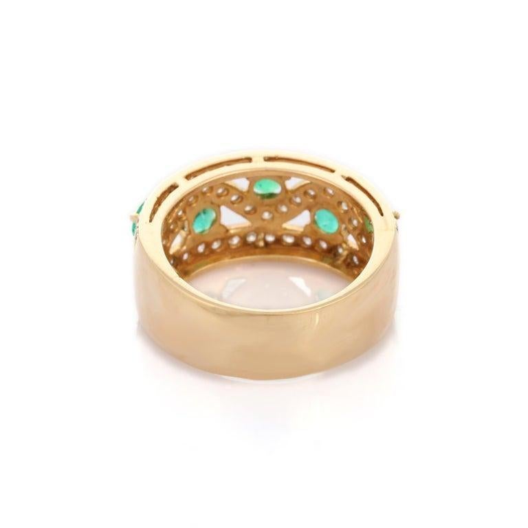 Im Angebot: Atemberaubende 18k Gelbgold Smaragd & Diamant Hochzeit Band Ring Brautschmuck Geschenk () 3