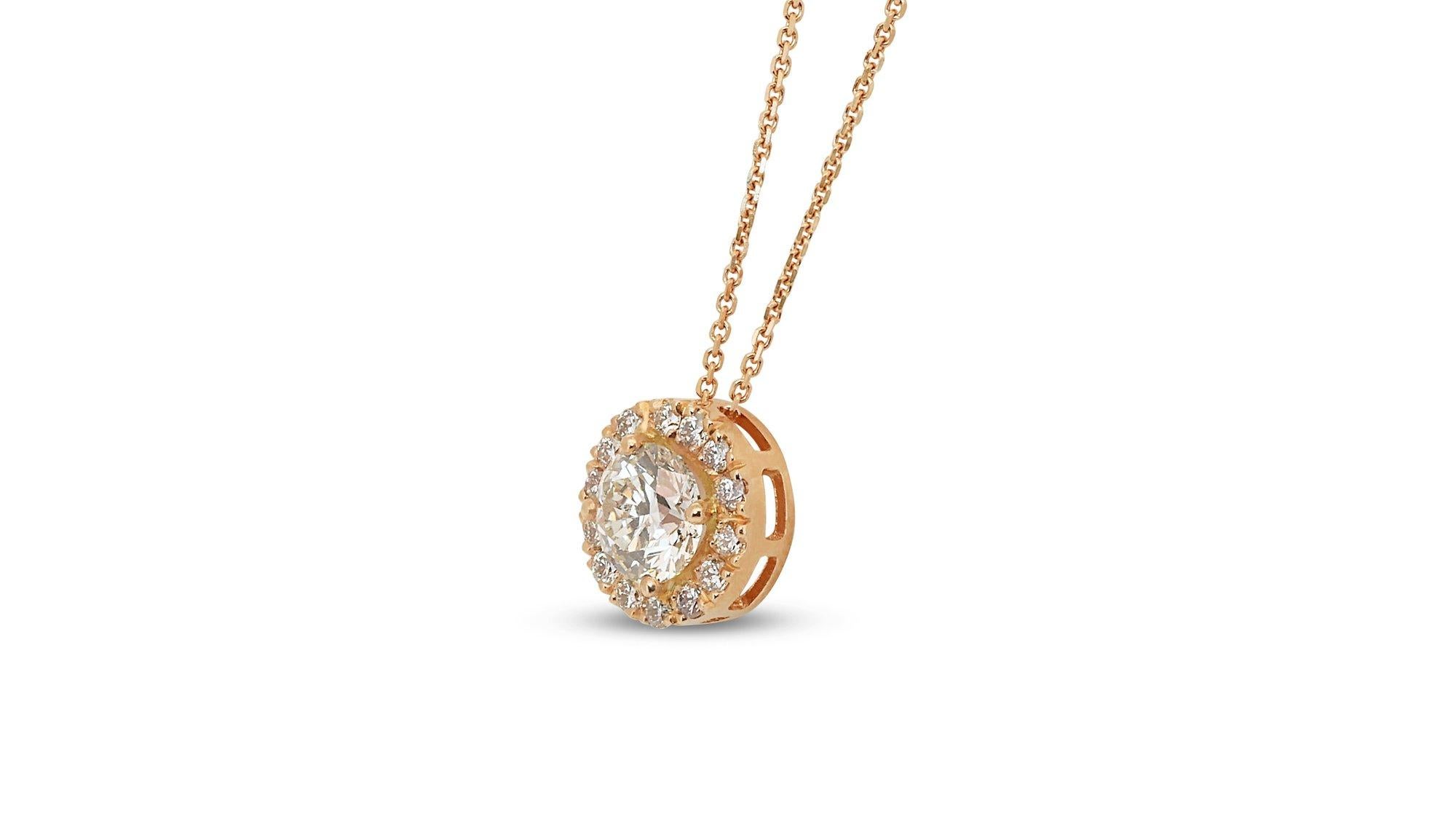 Introducing our stunning 18K Yellow Gold Halo Diamond Pendant - 1.15ct , adorned with a resplendent 1.00 carat Brilliant-cut diamond at its center. Crafted with meticulous attention to detail, this pendant is as lightweight as it is luxurious,