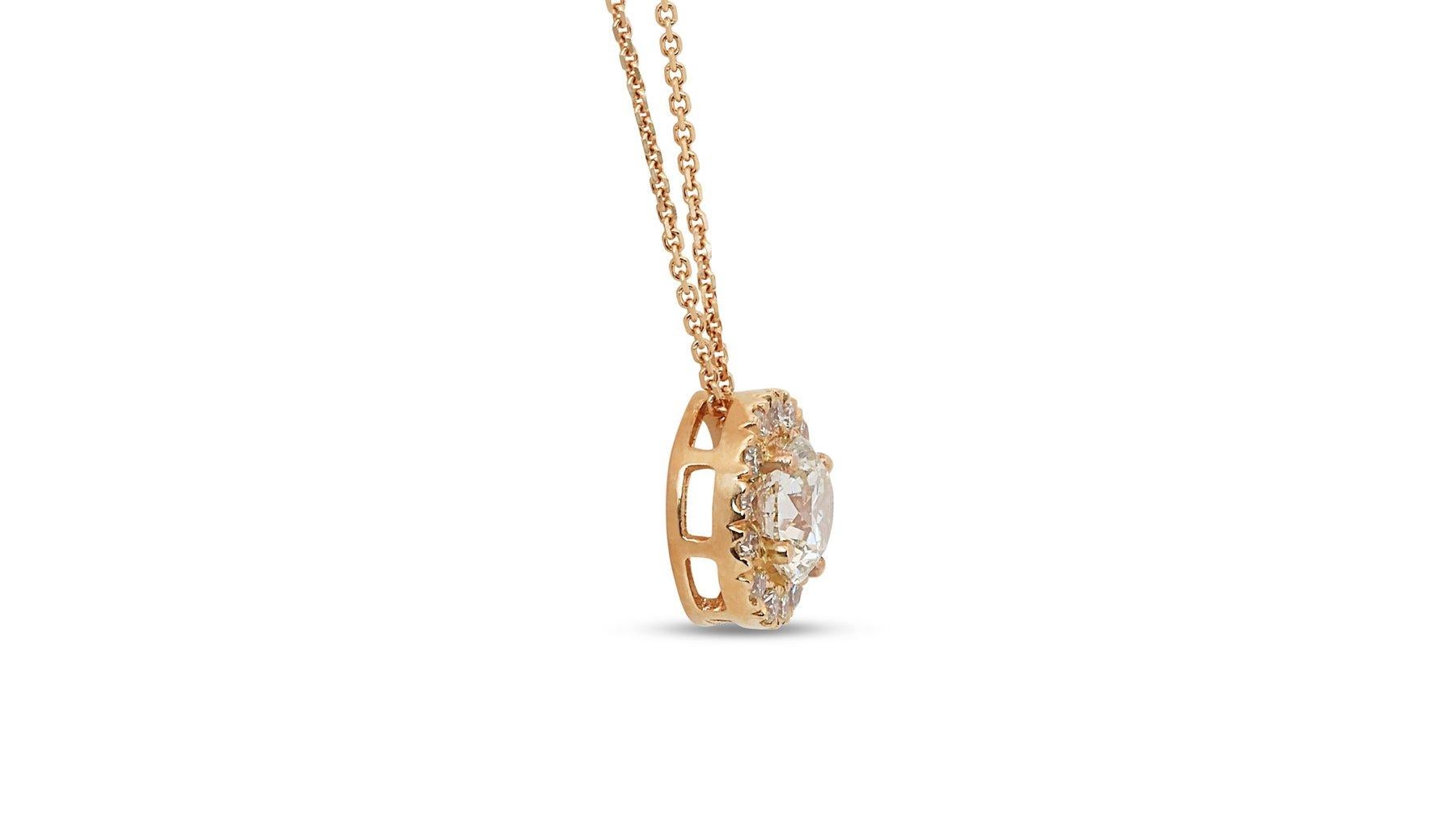 Stunning 18K Yellow Gold Halo Diamond Pendant w/ 1.15ct - GIA Certified In New Condition In רמת גן, IL