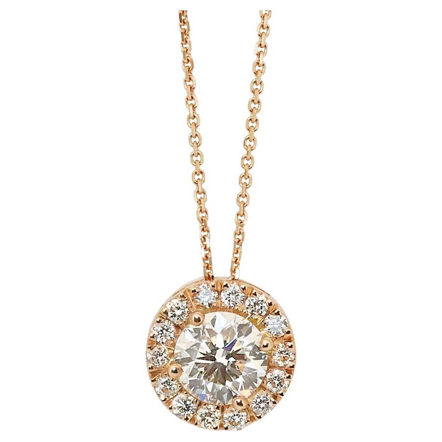 Stunning 18K Yellow Gold Halo Diamond Pendant w/ 1.15ct - GIA Certified
