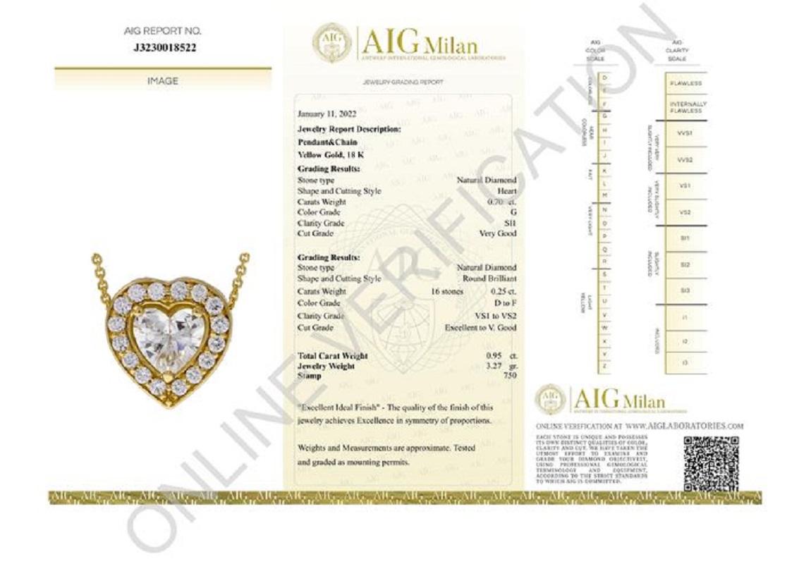 Atemberaubende Halskette aus 18 Karat Gelbgold mit Halo und 0,70 Karat natrlichen Diamanten, AIG-zertifiziert im Zustand „Neu“ in רמת גן, IL