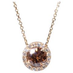 Stunning 18k Yellow Gold Halo Pendant with 0.74 ct Natural Diamonds- AIG cert