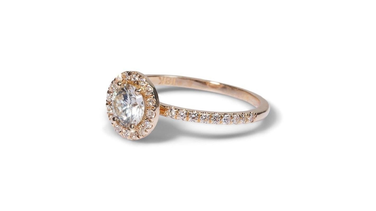 Round Cut Stunning 18k Yellow Gold Halo Ring 0.89 ct Natural Diamonds AIG Certificate