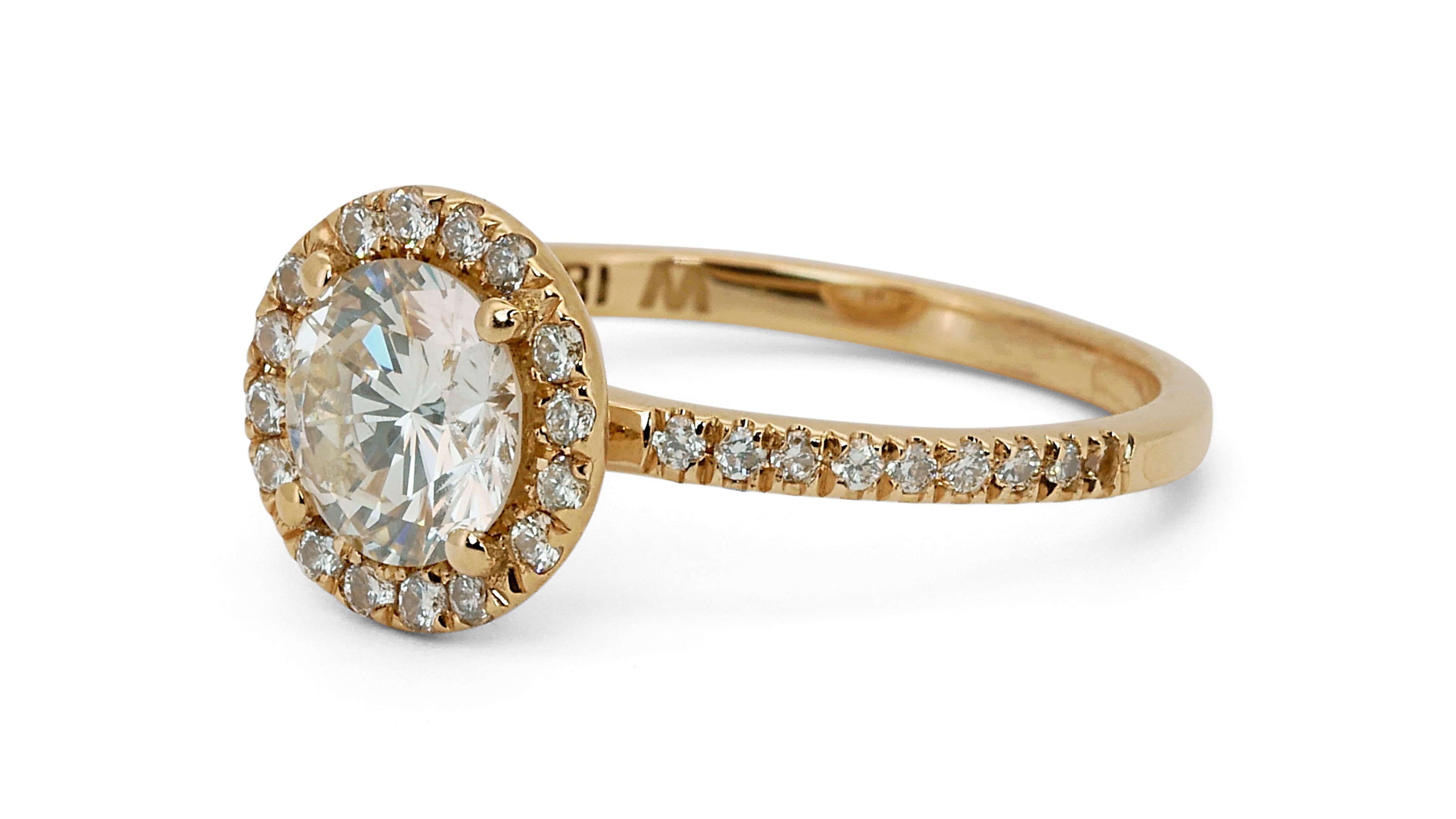 Women's Stunning 18k Yellow Gold Halo Ring with 1.35 Natural Diamonds IGI Certificate