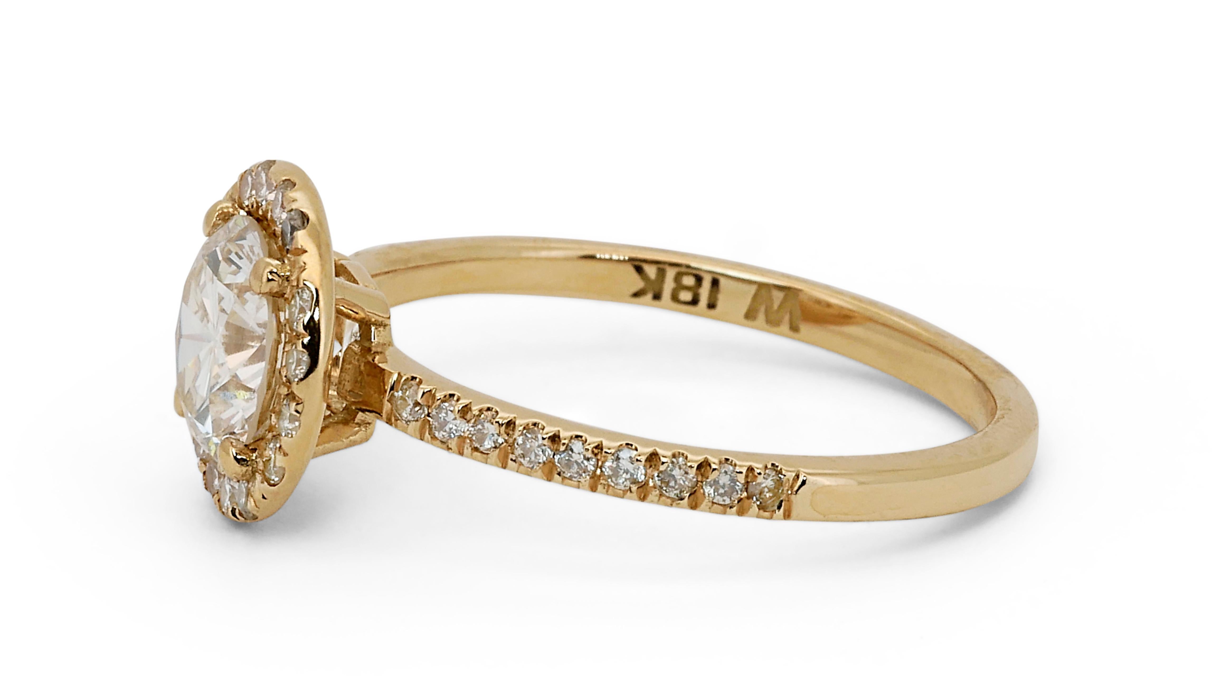 Stunning 18k Yellow Gold Halo Ring with 1.35 Natural Diamonds IGI Certificate 1