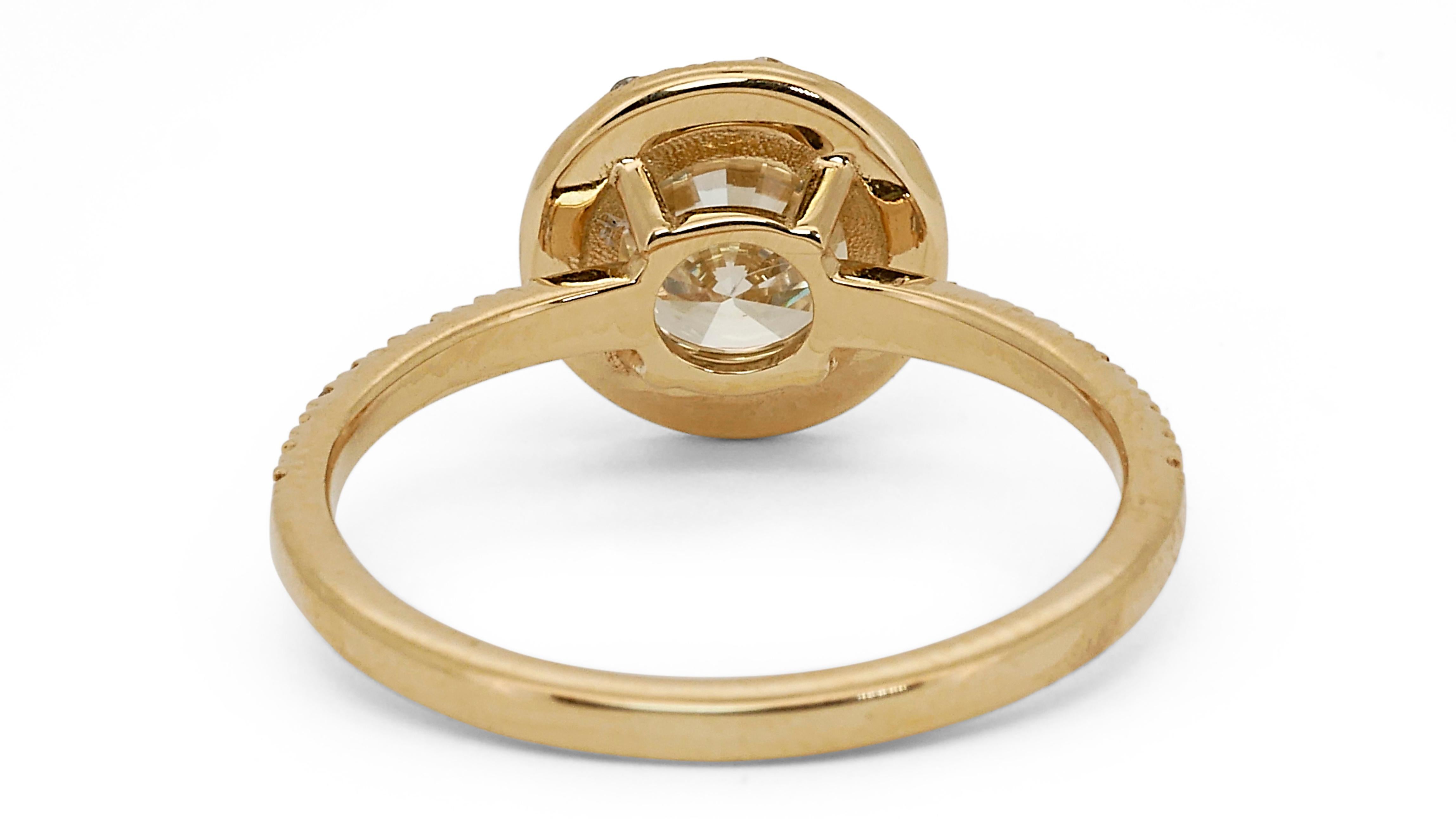 Stunning 18k Yellow Gold Halo Ring with 1.35 Natural Diamonds IGI Certificate 3