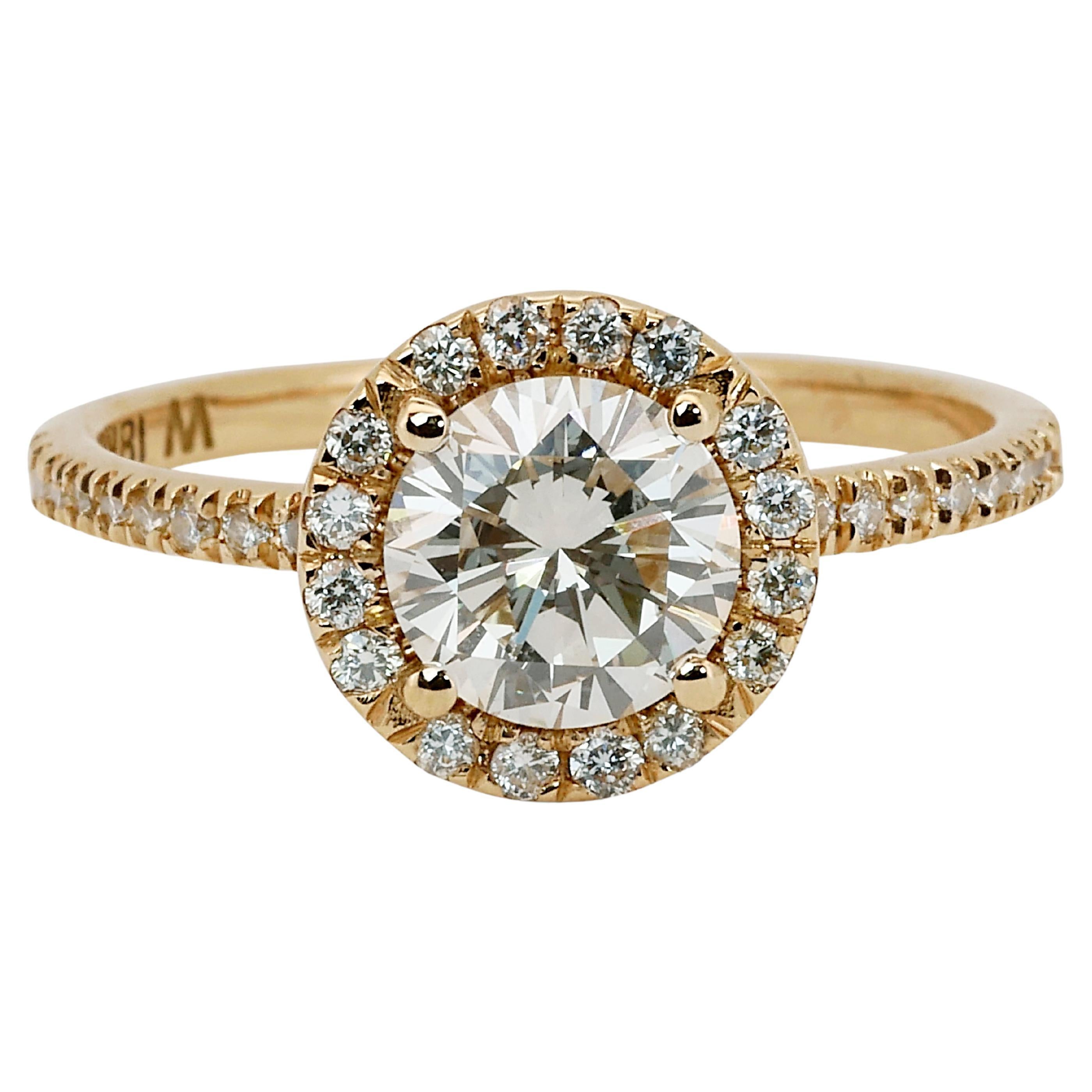 Stunning 18k Yellow Gold Halo Ring with 1.35 Natural Diamonds IGI Certificate