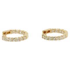Stunning 18k Yellow Gold Hoop Earrings with 1.45 Ct Natural Diamonds AIG Cert