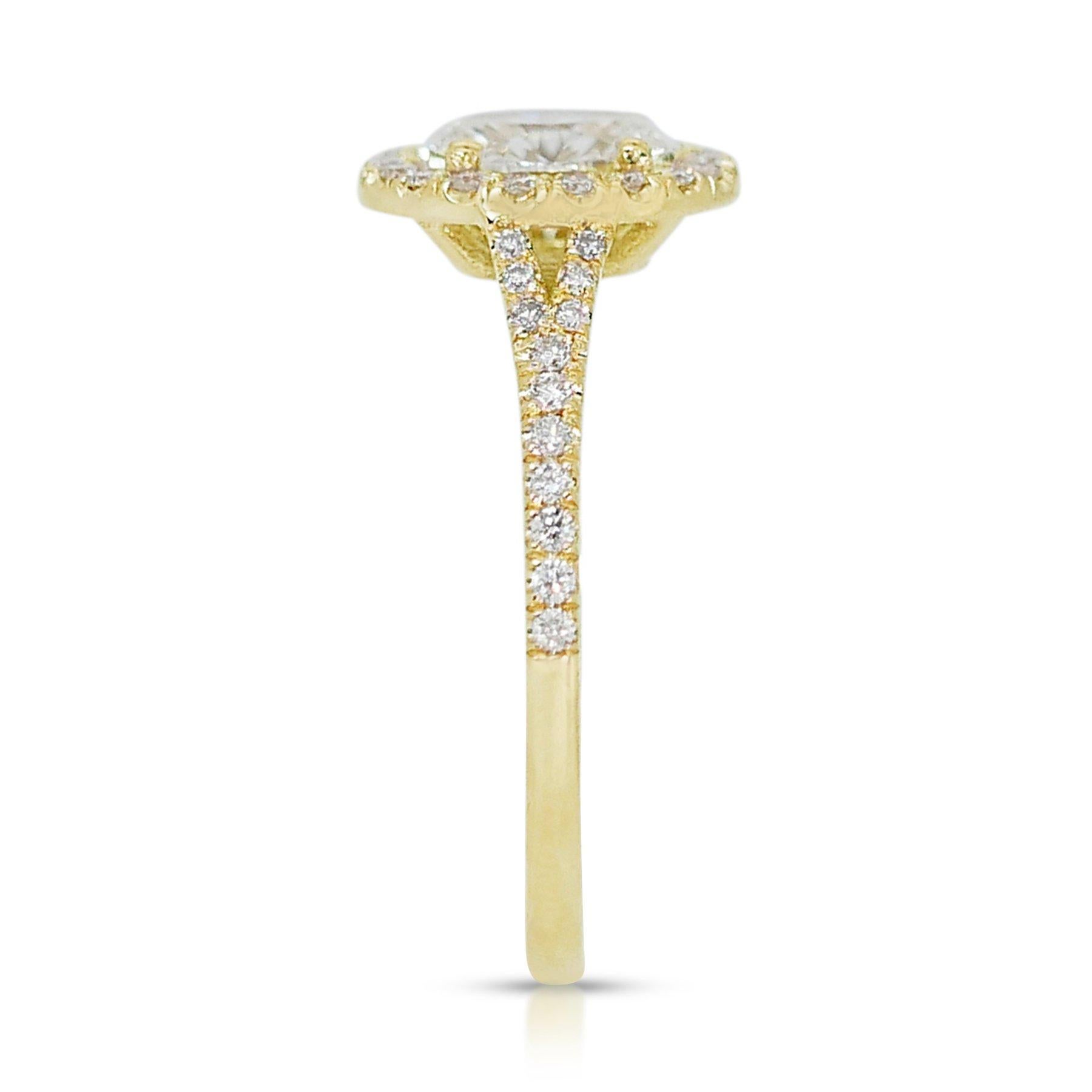 Stunning 18K Yellow Gold Natural Diamond Halo Ring w/1.04ct - GIA Certified For Sale 1