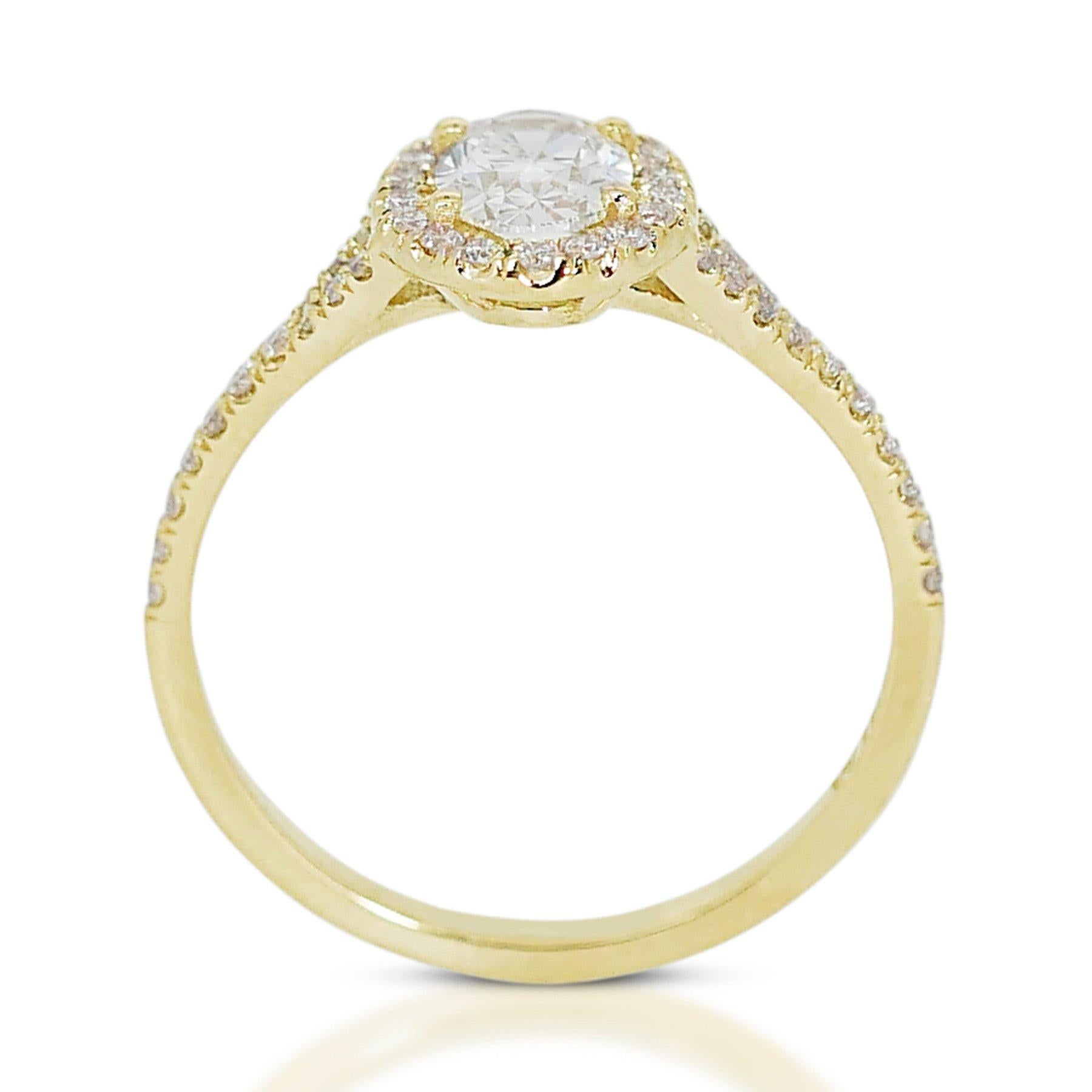 Stunning 18K Yellow Gold Natural Diamond Halo Ring w/1.04ct - GIA Certified For Sale 2