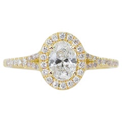 Atemberaubender Halo-Ring aus 18 Karat Gelbgold mit natürlichem Diamanten mit 1,04 Karat - GIA zertifiziert