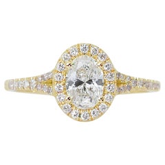 Superbe bague en or jaune 18 carats avec halo de diamants naturels de 1,04 carat - certifiée GIA