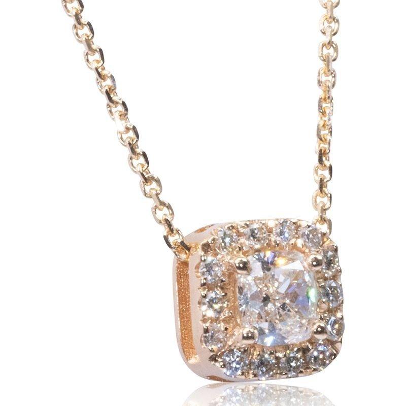 Taille coussin Superbe collier en or jaune 18 carats avec diamants naturels de 1,05 carat, certificat GIA en vente
