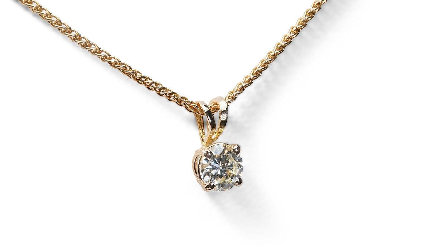 Stunning 18k Yellow Gold Solitaire Necklace w/ 0.9ct Natural Diamond GIA Cert For Sale 1
