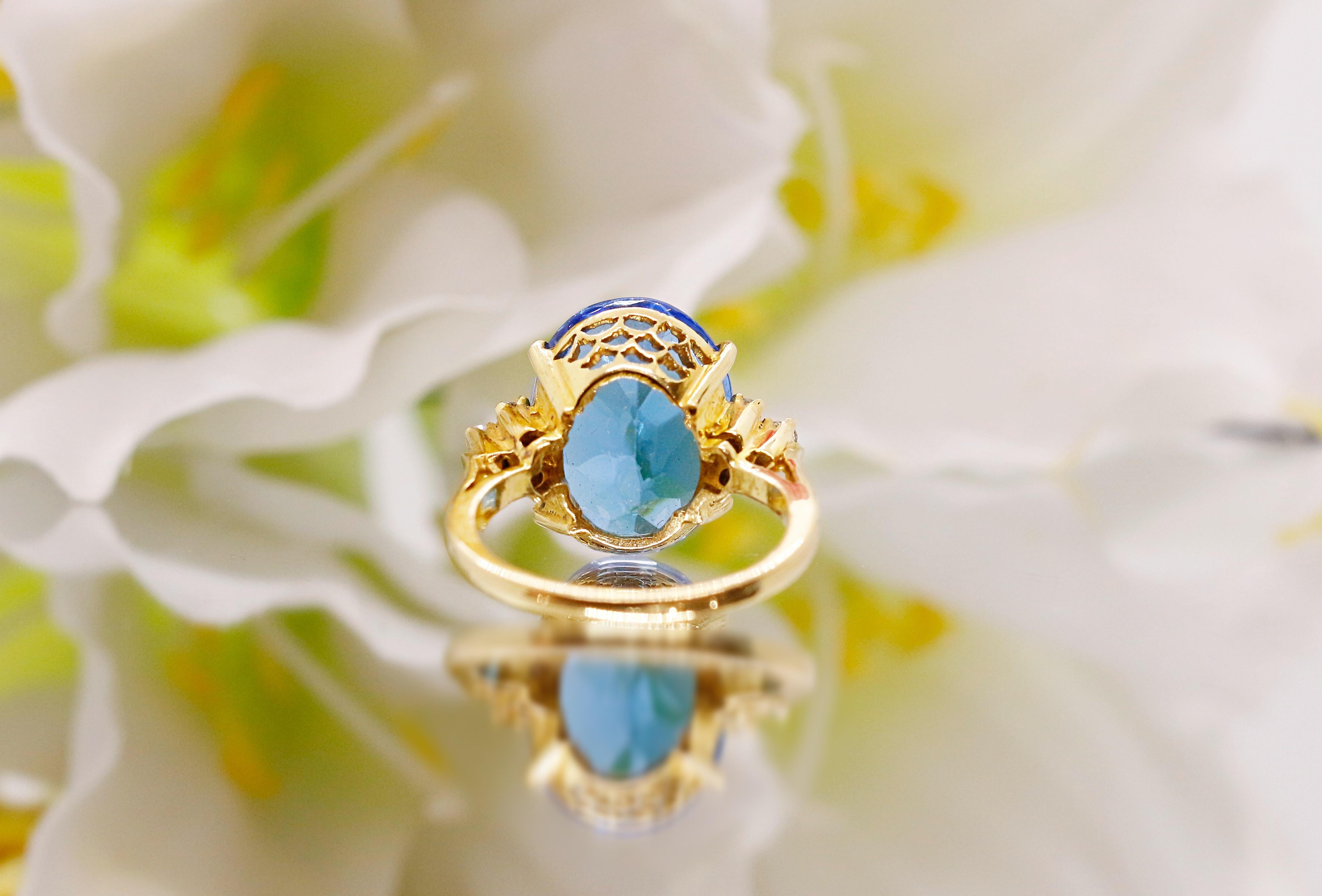 Art Deco Stunning 18 Karat Blue Topaz & Diamond Engagement Ring For Sale