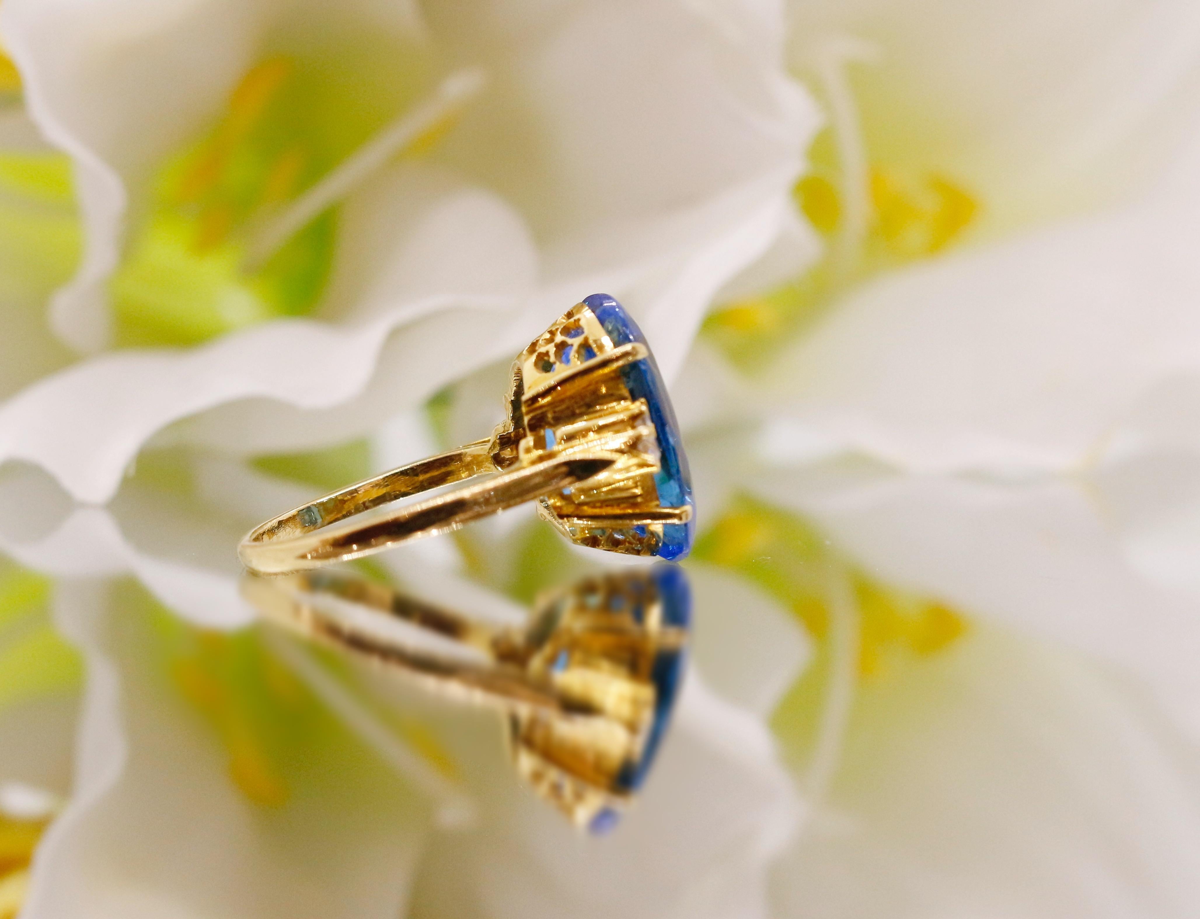 Hexagon Cut Stunning 18 Karat Blue Topaz & Diamond Engagement Ring For Sale